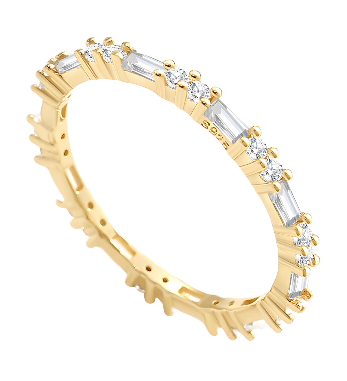 Mint & Lily 18k Gold Plated Sterling Silver Cubic Zirconia Baguette Stacking Ring - Gold tone