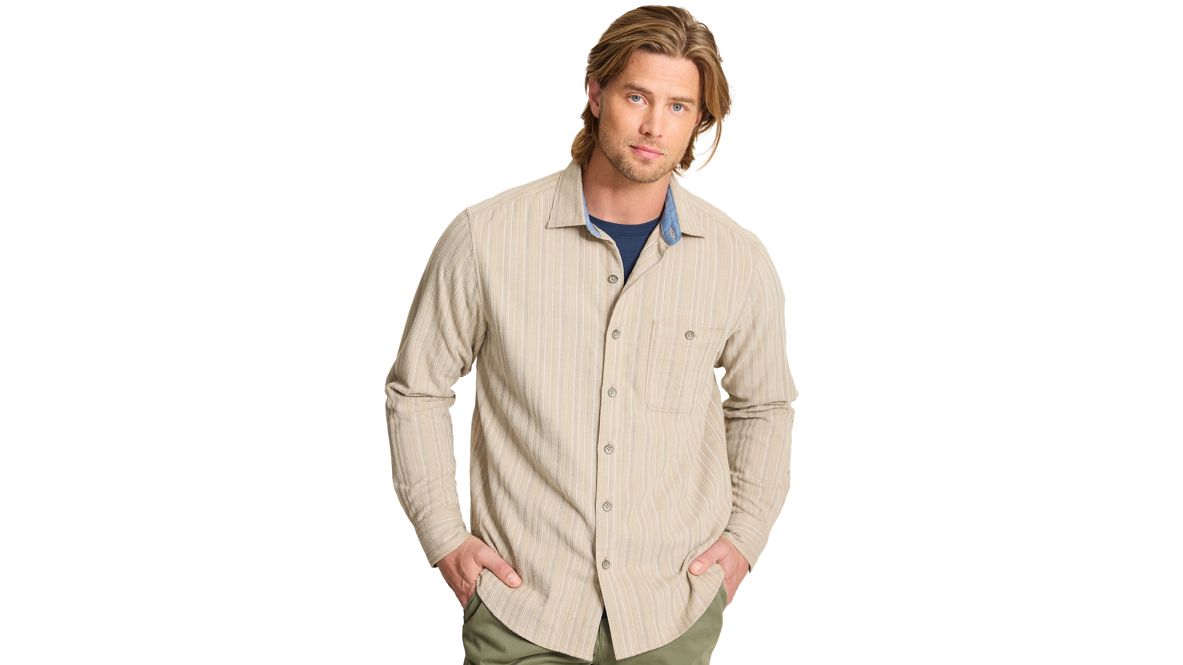 Tommy Bahama Men's Coastline Corduroy Montecito Stripe Long-Sleeve Craig Collar Shirt