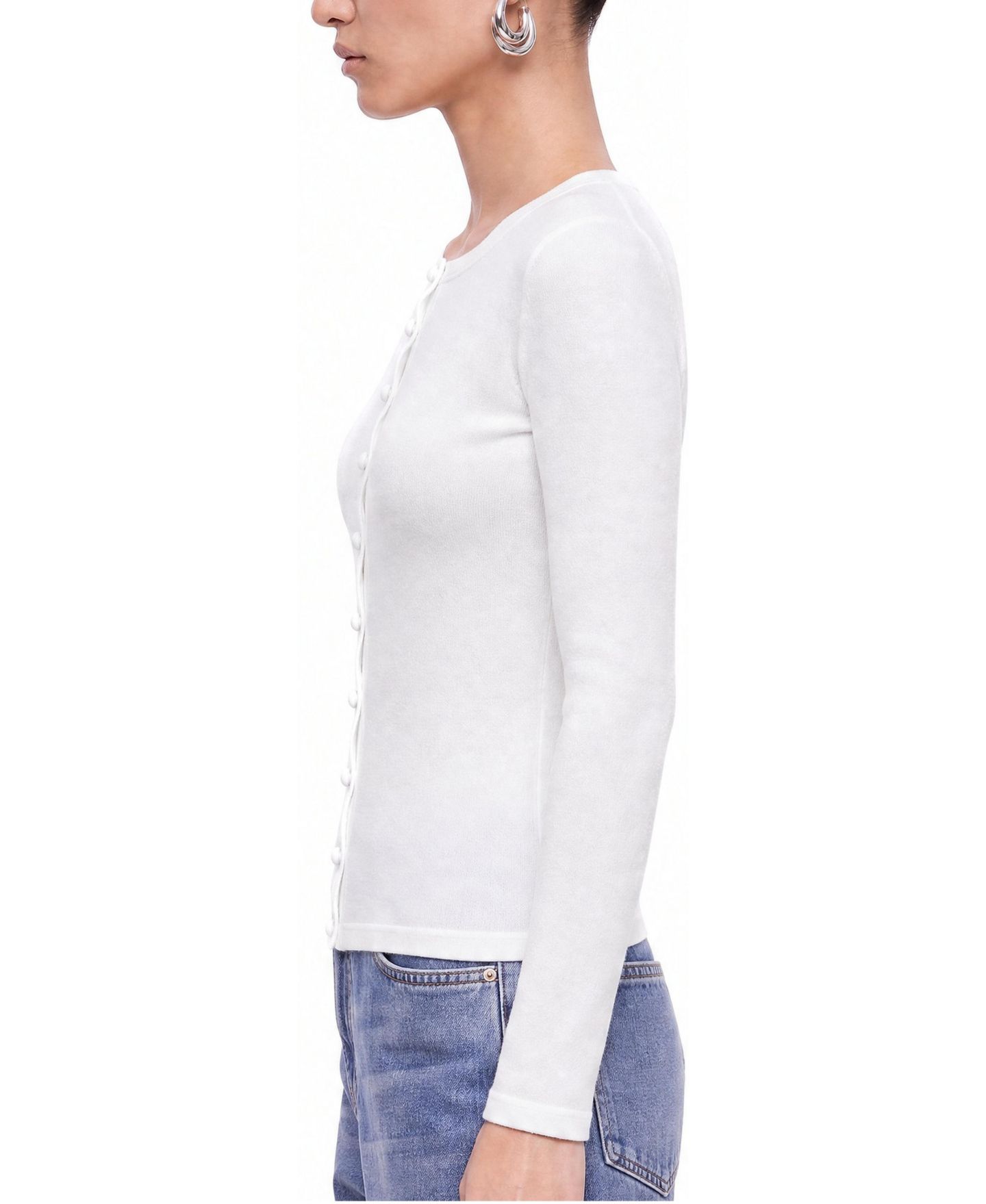 Женский кардиган NOCTURNE Wave Placket Long-Sleeve Slim-Fit Crew Neck, цвет: Белый — фото 4