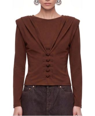 Women's Draped Bow-Detail Button Blouse