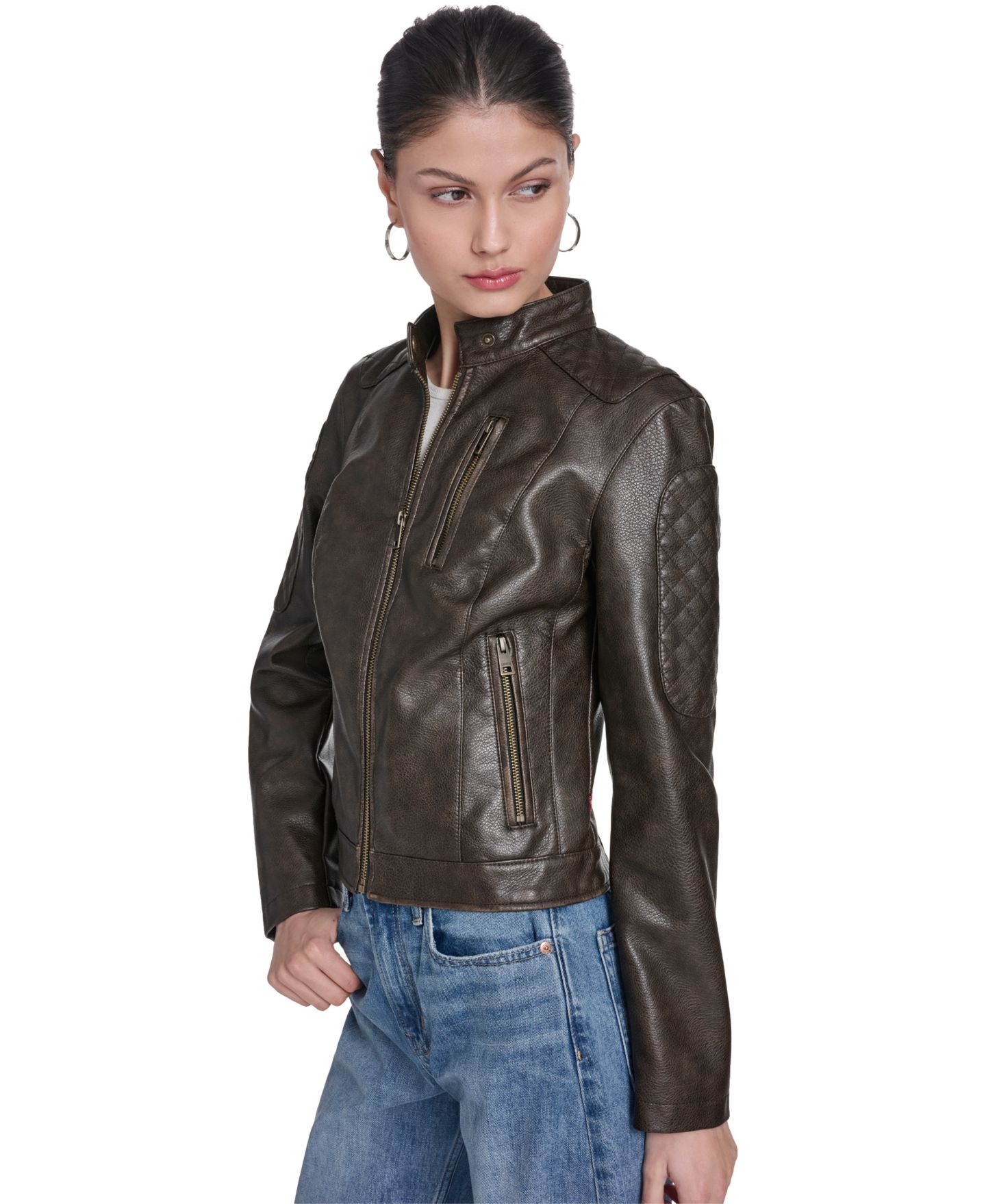 Женская куртка Levi's Faux Leather Moto Stand-Collar, цвет: Коричневый — фото 2