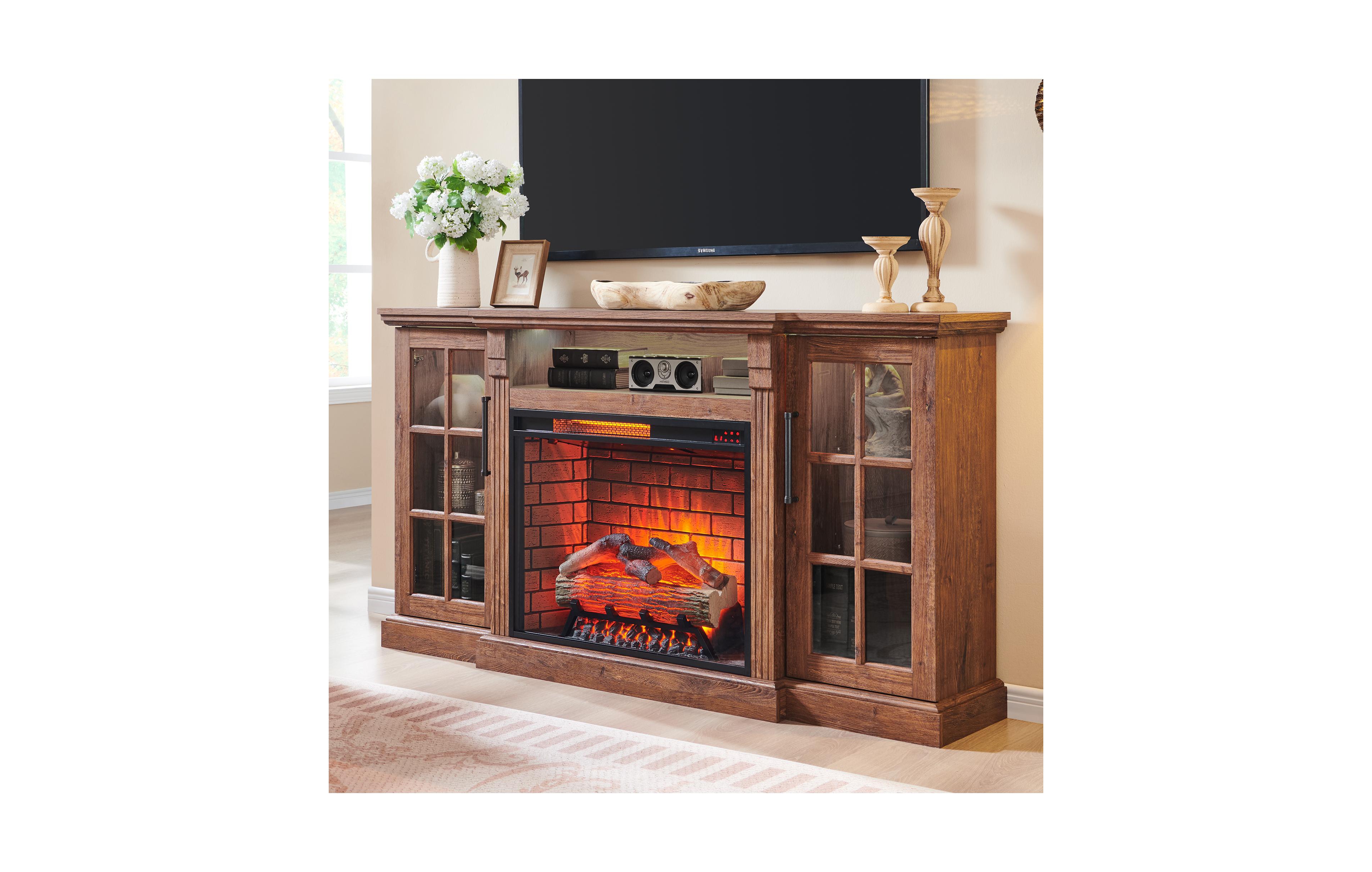 Clihome 65-Inch Fireplace Tv Stand for TVs up to 75 Inches with Led Light and 28-Inch Electric Fireplace
