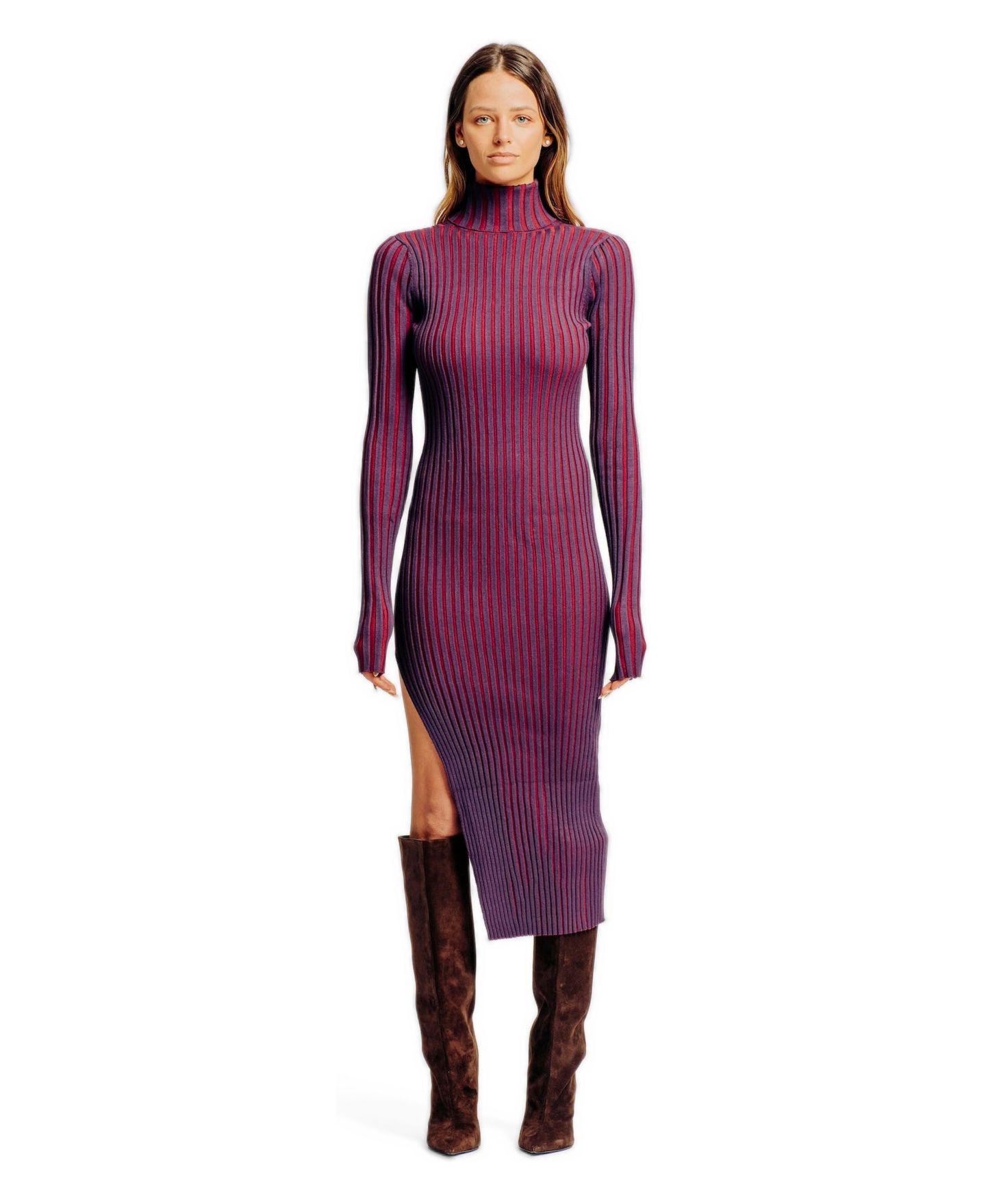 Женское платье TORN BY RONNY KOBO Cara Turtleneck Sweater Dress, цвет: Баклажановый / Мерло — фото 1