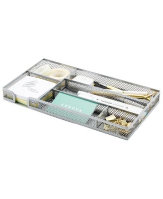 Metal Mesh Desk Drawer Organizer Tray With Dividers For Office Home Storage