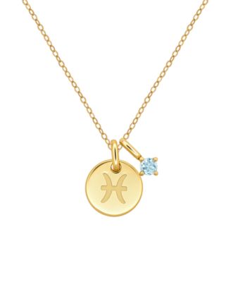 Aquamarine Pisces Zodiac Pendant Necklace (1/8 ct. t.w.) in 14k Gold