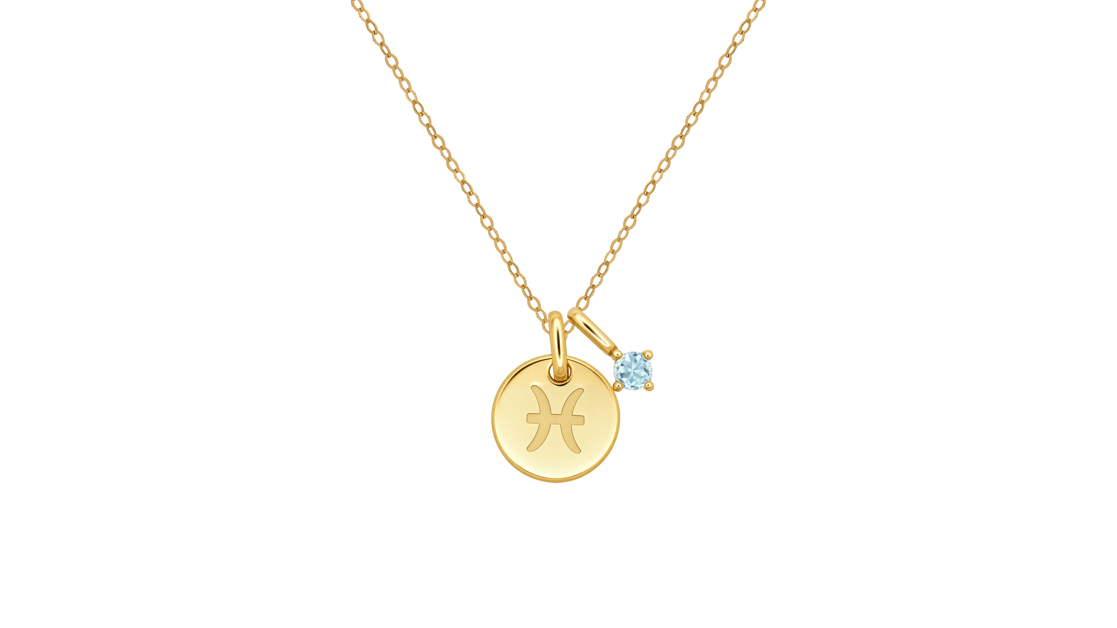 Macy's Aquamarine Pisces Zodiac Pendant Necklace (1/8 ct. t.w.) in 14k Gold