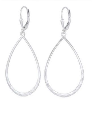 Big Open Teardrop Hoop Earrings Hammered 925 Sterling Silver 2" Lever Back