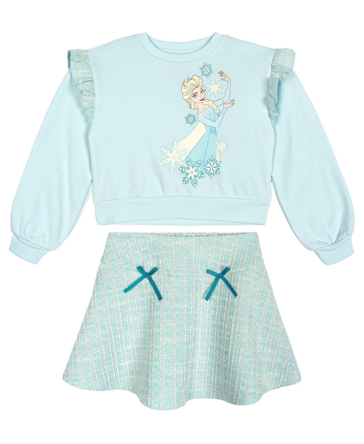 Frozen Toddler Girls' 2T-5T Elsa Plaid Long-Sleeve Sweatshirt and Skirt, 2-Piece Set
