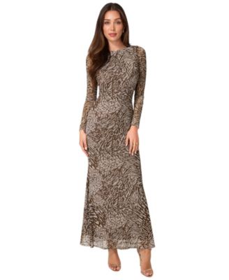 Womens Long Sleeve Mesh Maxi Dress