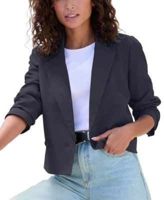 Women's Cropped Double-Breasted Notch-Lapel Blazer