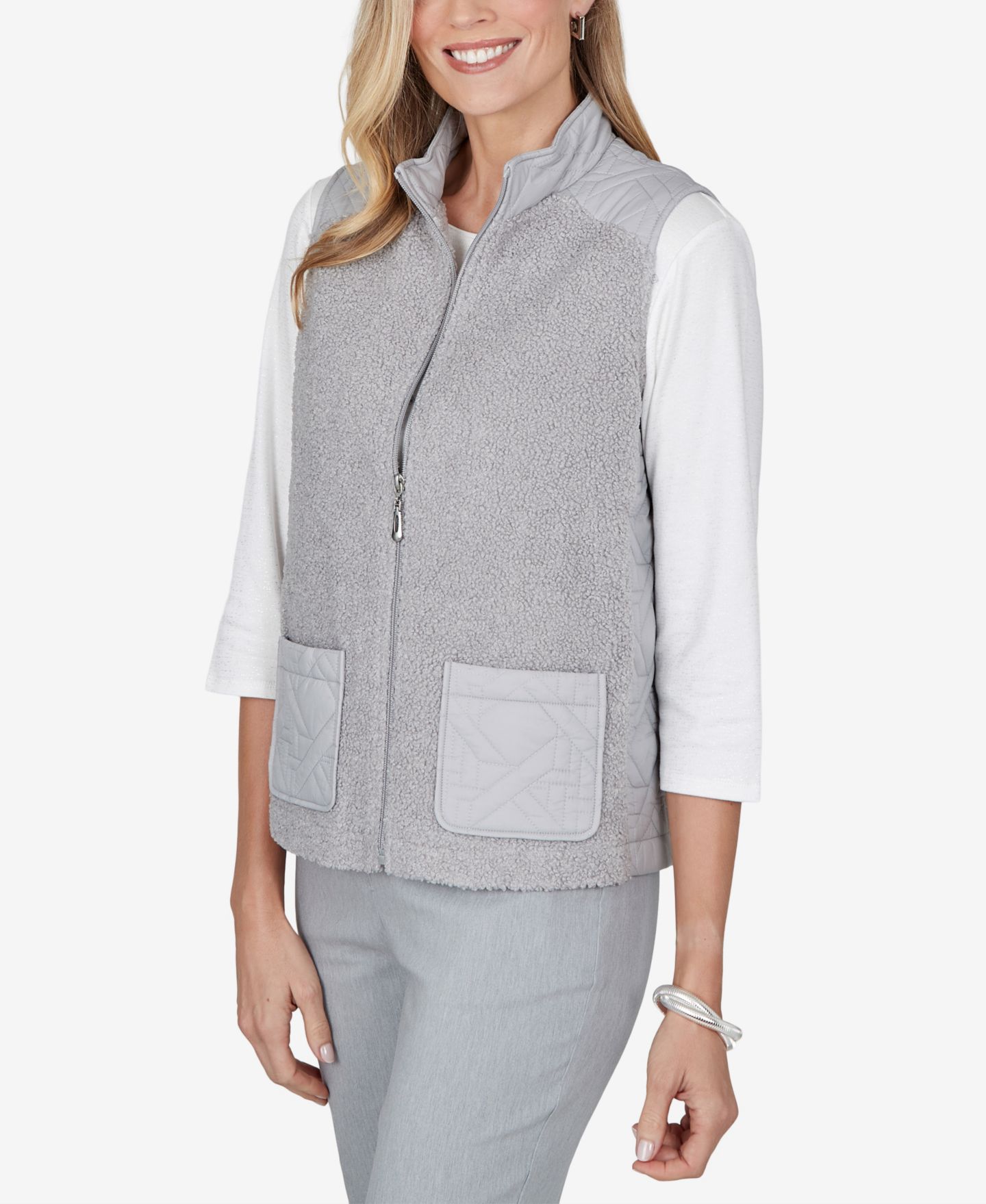 Женский жилет Alfred Dunner Petite Quilted Fleece Zipper, цвет: Серый — фото 2