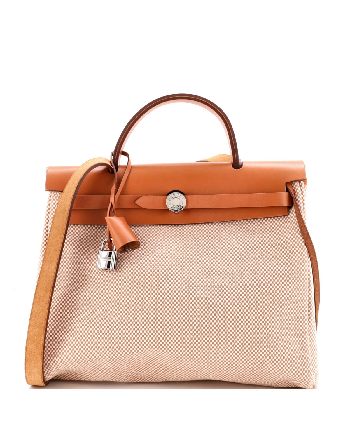 Pre-Owned Hermes 31 Herbag Zip Criss Viking Toile and Leather - Natural