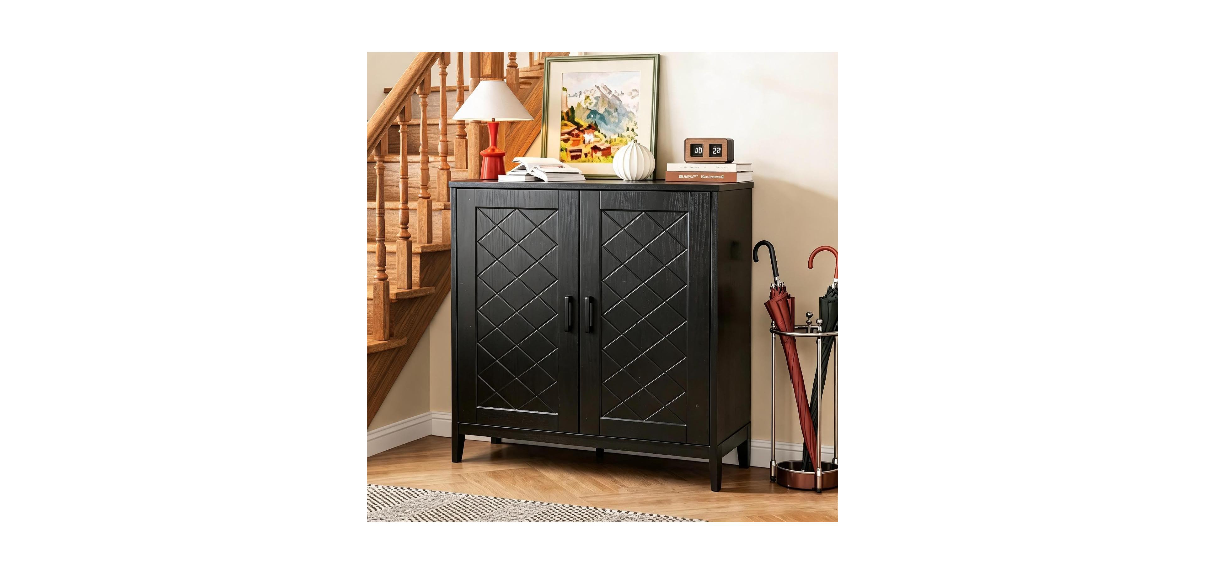 homfan Shoe Cabinet with 2 Doors, 4-Tier Shoe Storage Cabinet