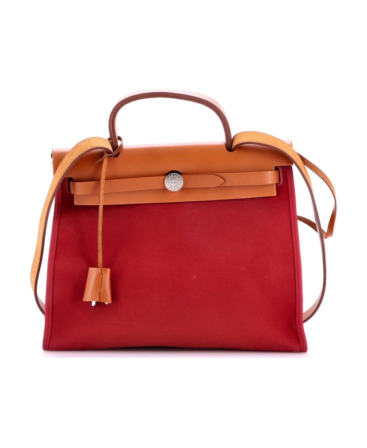 Pre-Owned Hermes 31 Herbag Zip Leather and Toile - Red