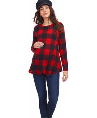 Women's Nursing Plaid Long-Sleeve Tunic Sweater