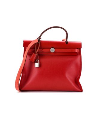 Pre-Owned HERMES 31 Herbag Zip Berline Vache Canvas and Leather