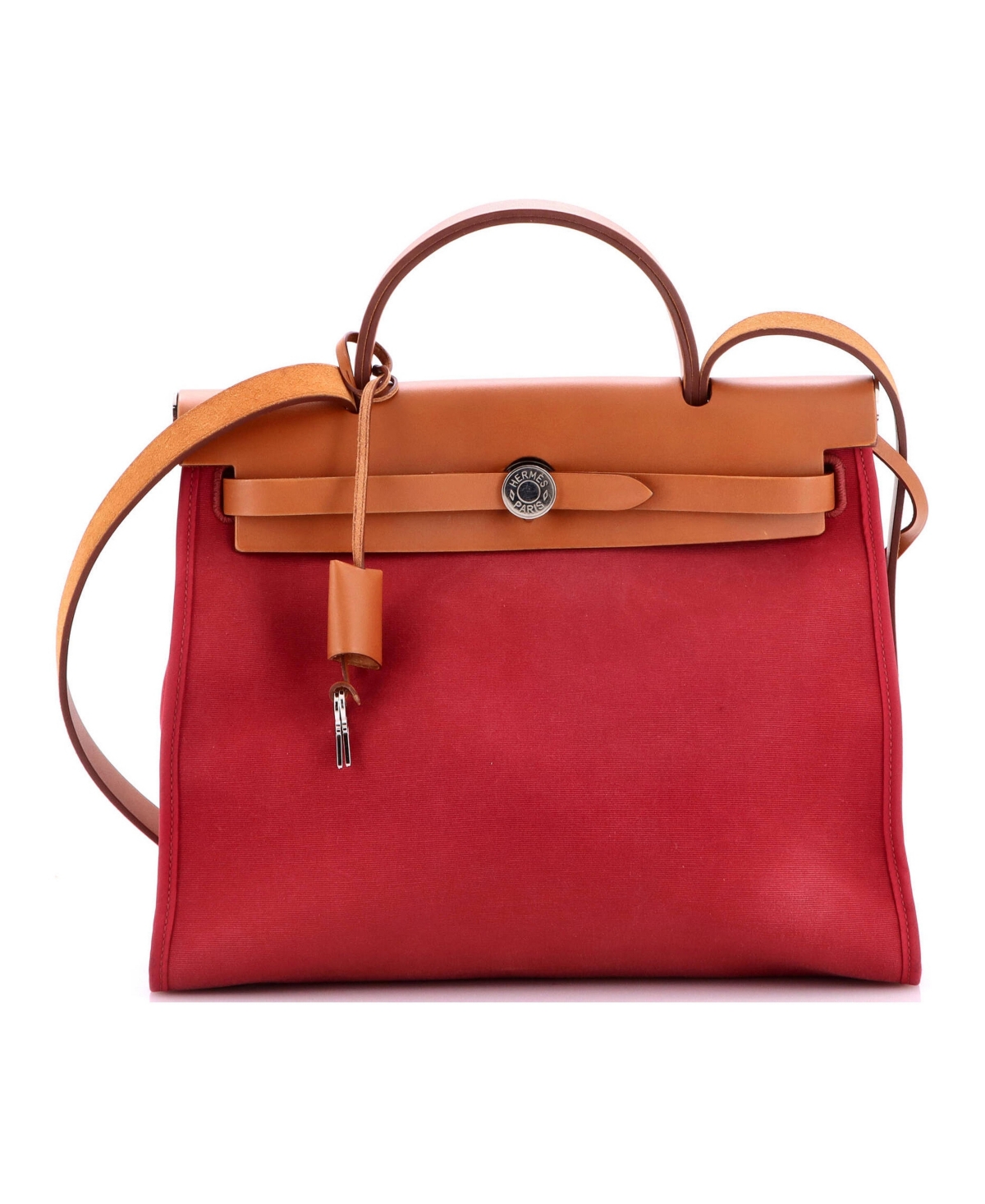 Pre-Owned Hermes 31 Herbag Zip Leather and Toile - Red