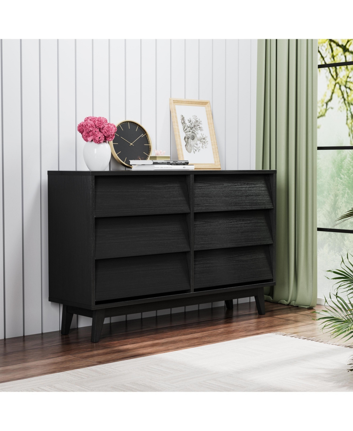 Boyel Living Brown 6 Drawer Double Dresser Features Vintage-style and Bevel Design - Black