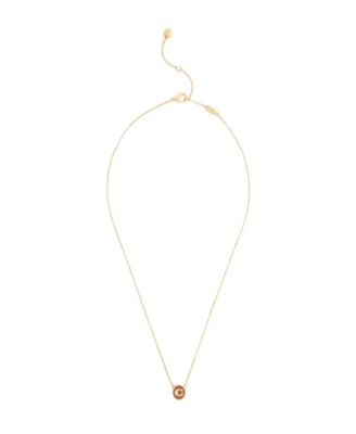 Cubic Zirconia Brown Enamel Gold-Tone Coin Initial Necklace