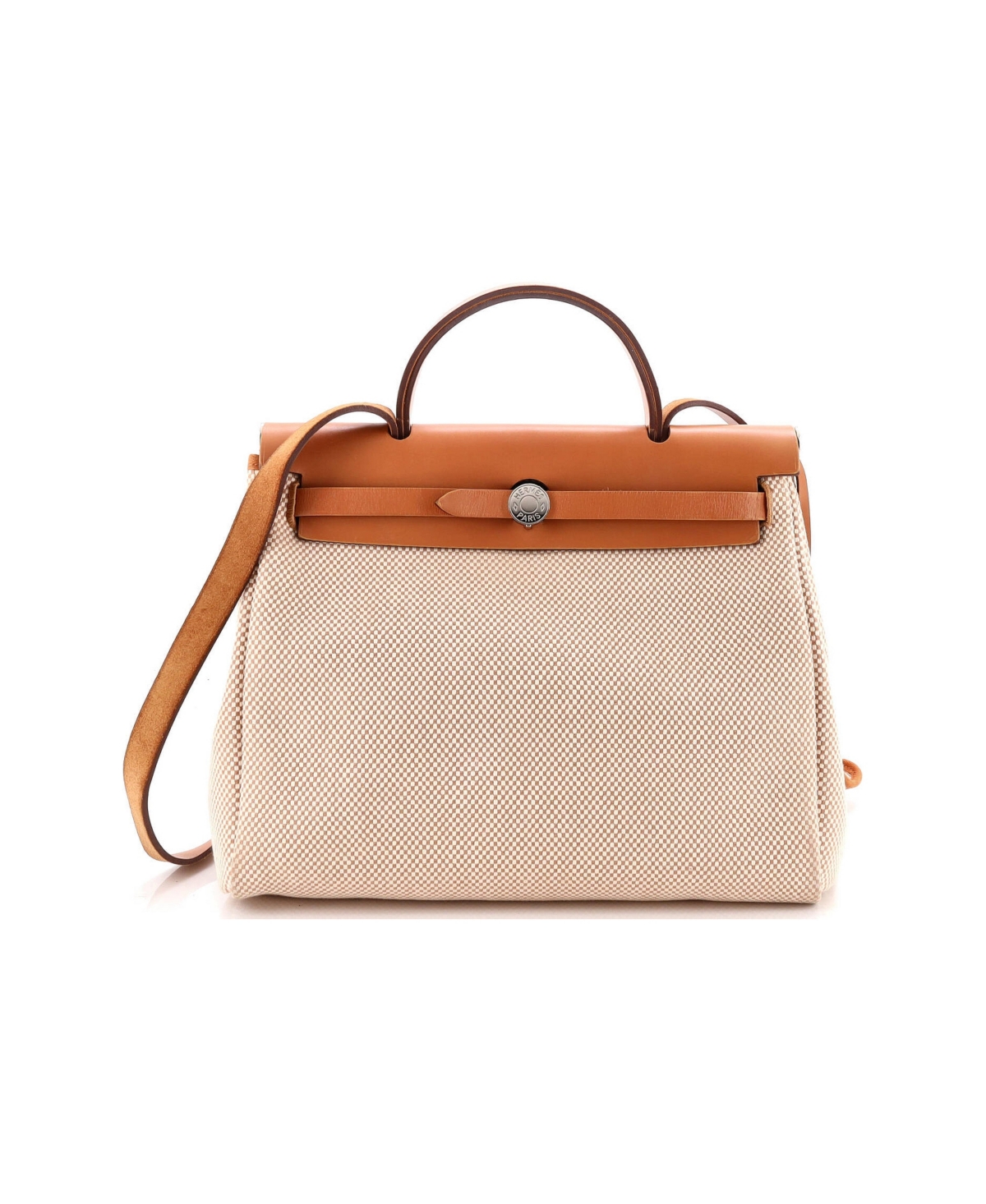 Pre-Owned Hermes 31 Herbag Zip Criss Viking Toile and Leather - Natural