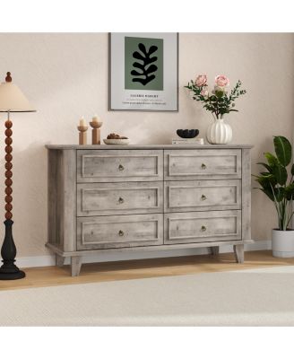 47.2 Inch 6 Drawer Wooden Dresser Chest of Drawers Smooth Glide Drawers for Bedroom Living Room