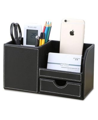 PU Leather Desk Organizer Multi Functional Storage Box With Drawer
