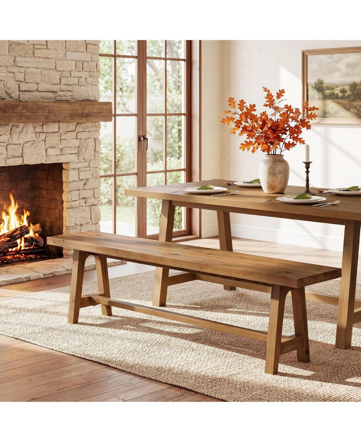 Tribesigns Solid Wood Dining Bench, 63 Inch Long Farmhouse Kitchen Bench for Dining Room, Kitchen, Easy to Assemble