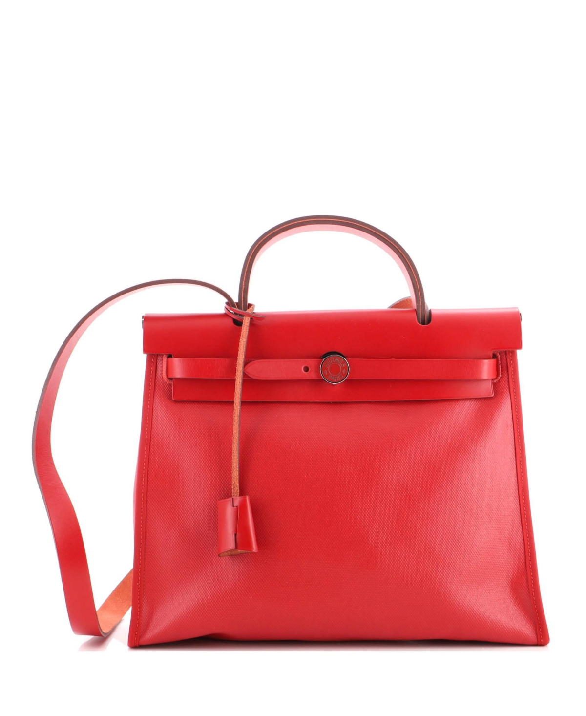 Pre-Owned Hermes 31 Herbag Zip Berline Vache Canvas and Leather - Red