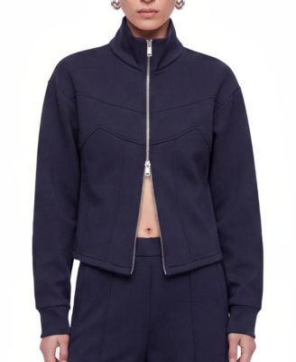 Women's Cropped Funnel Collar Corset-Inspired Panel Seams Zip-Up Sweatshirt Jacket