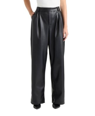 Women's Pleated Wide-Leg Faux Leather Pants