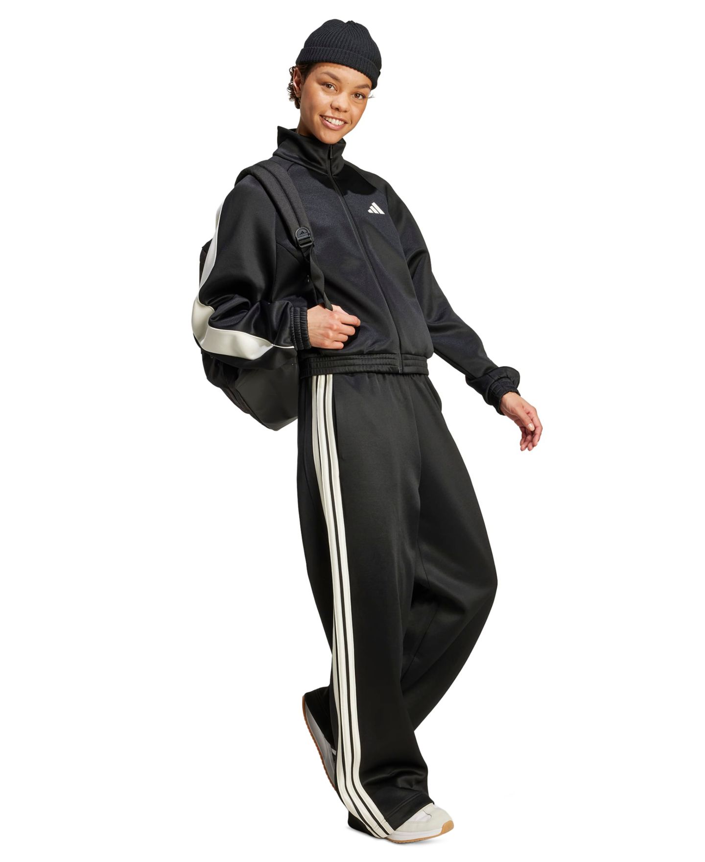 Женские брюки adidas W Stadium Tp Wide-Leg Pull-On, цвет: Чёрный / Молочный белый — фото 2