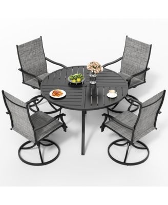 5-Piece Patio Round Dining Furniture Set with 4 Textilene Swivel Chairs
