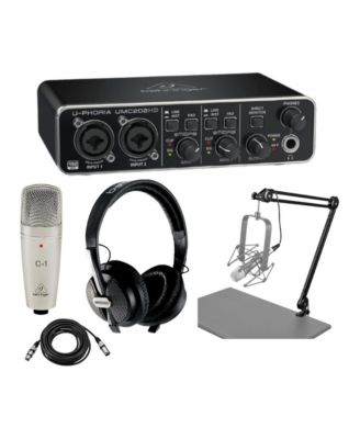 U-PHORIA STUDIO PRO 24-Bit/192 kHz USB 2.0 Audio Interface, Condenser Microphone, Studio Headphones and Boom Arm Stand, 4-Piece Set