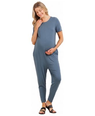 Maternity Short-Sleeve Keyhole Back Jogger Jumpsuit