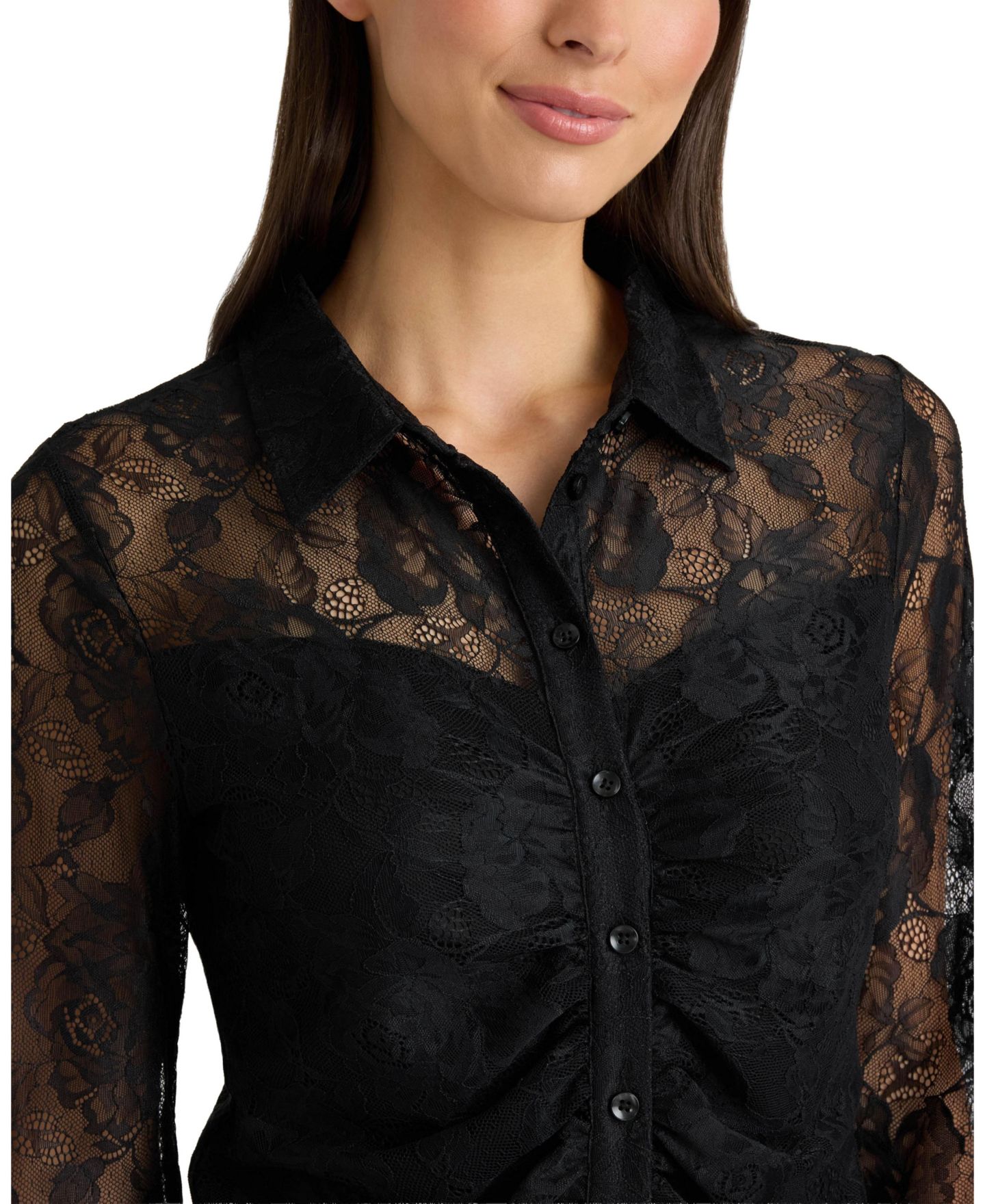 Женская рубашка Ellen Tracy Floral-Print Lace Button-Down, цвет: Чёрный — фото 5