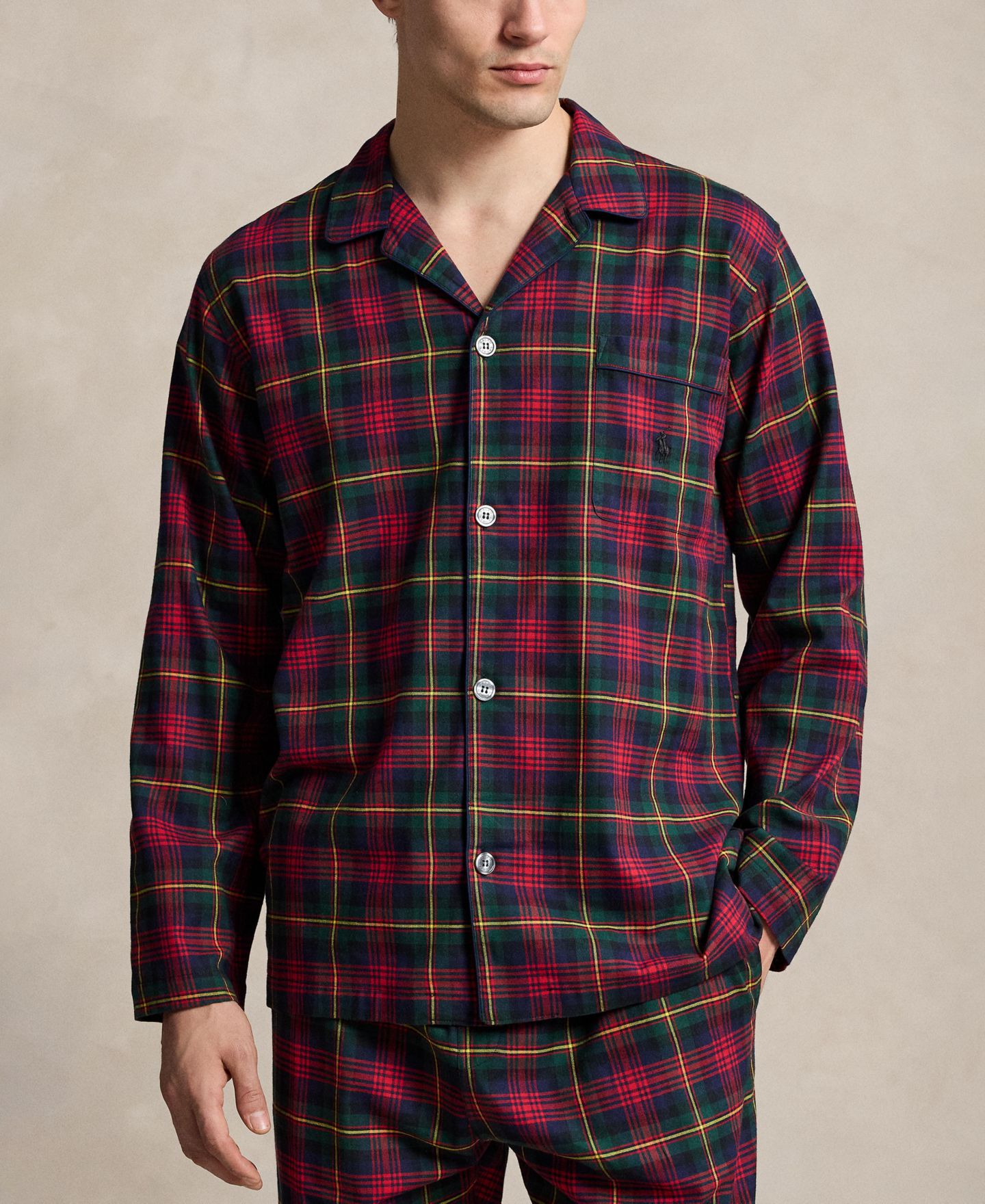 Polo Ralph Lauren Men's Plaid Camp Collar Flannel Long-Sleeve Shirt and Pants, 2-Piece Set, цвет: Клетчатый / Чёрный — фото 2
