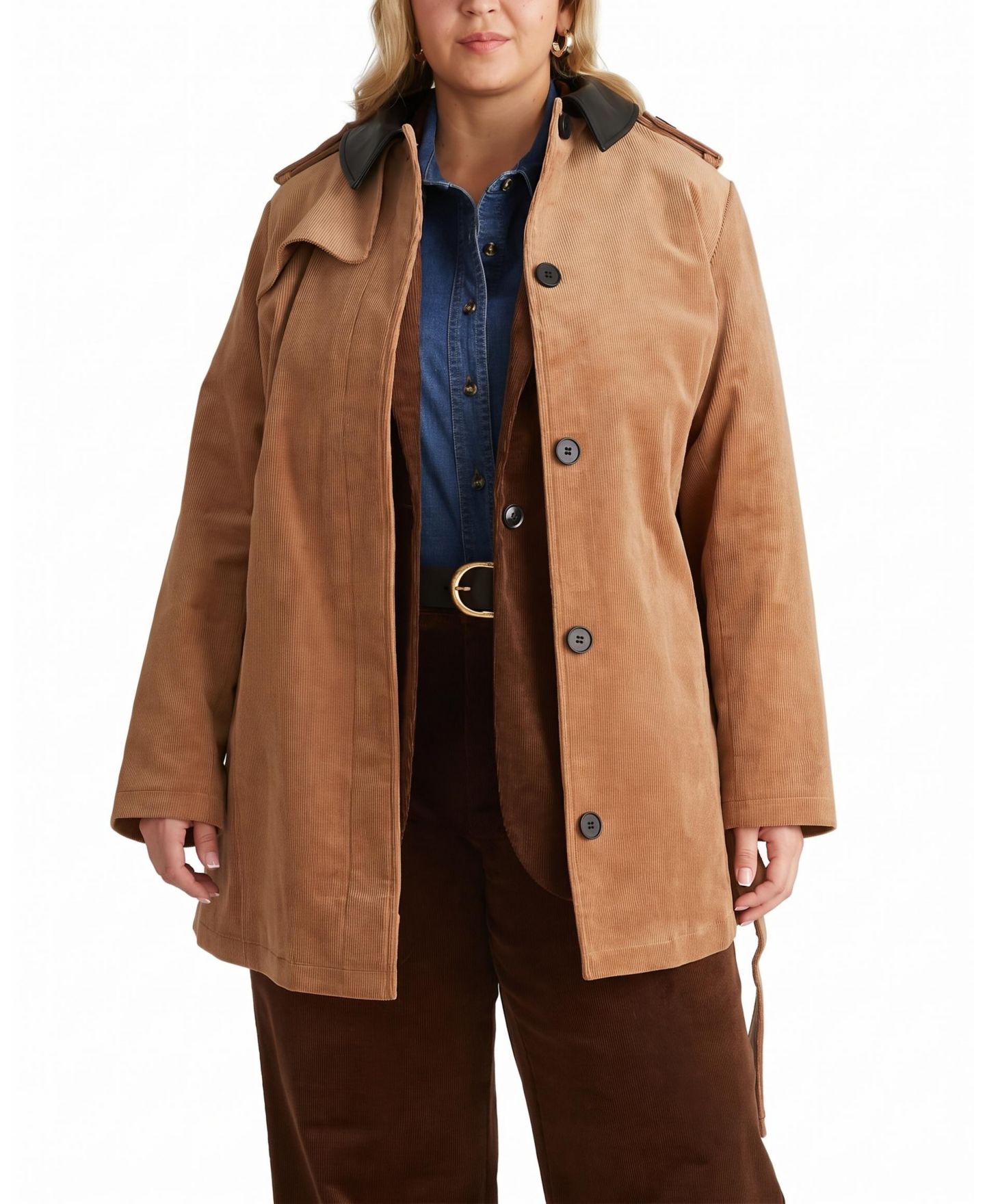 Женское пальто Universal Standard Plus Size Cortland Stretch Corduroy Short Trench, цвет: Верблюжий — фото 1