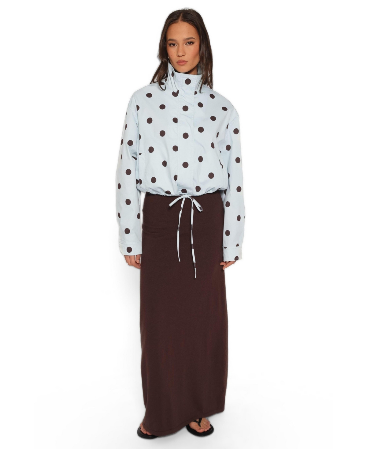 Petal and Pup Women's Zoella Polka-Dot Long-Sleeve Funnel Neck Jacket - Blue