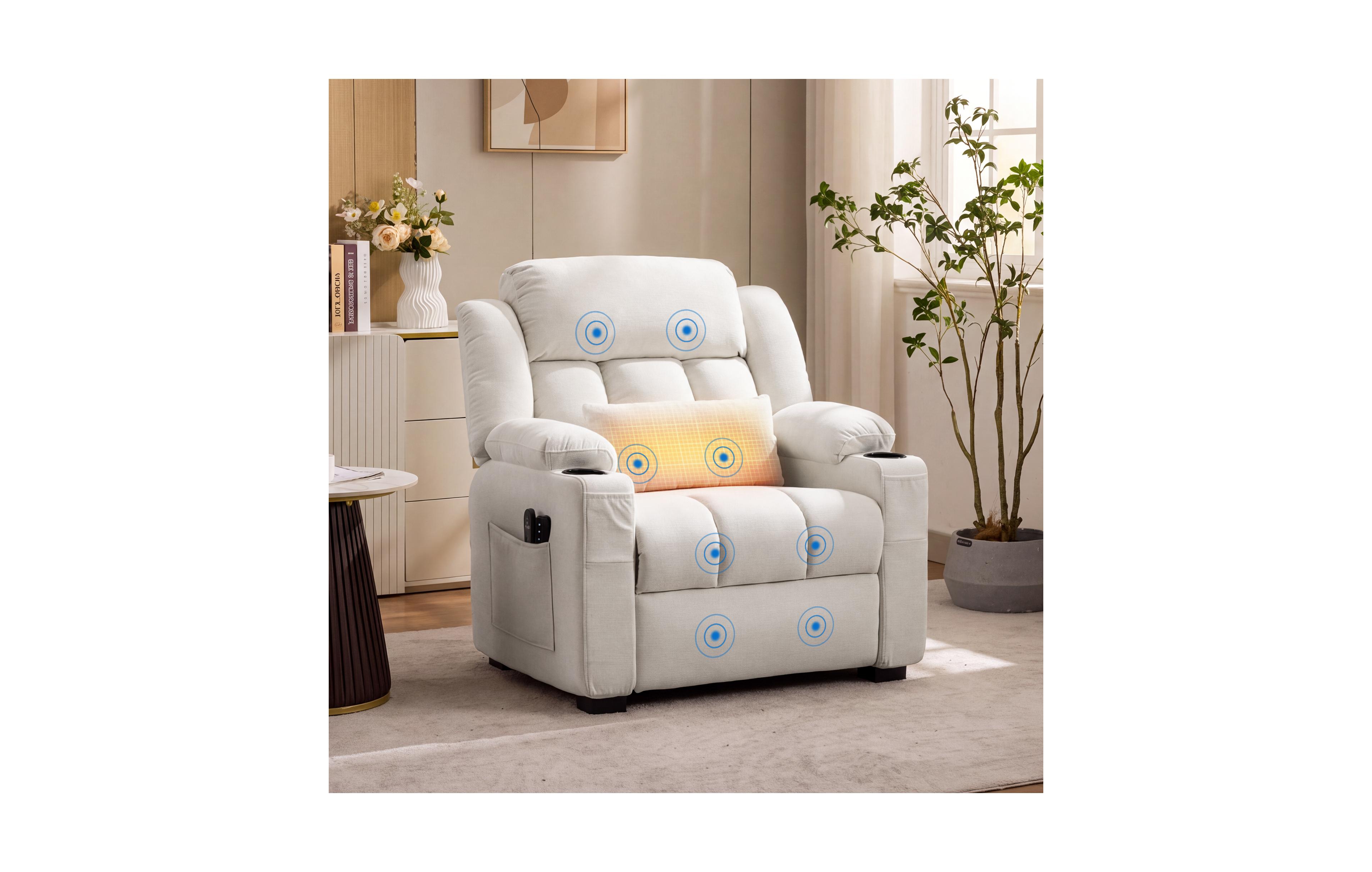 homfan Power Recliner Chair with Electric Recline, Massage & Lumbar Heat, Cup Holders, and Side Storage Pockets