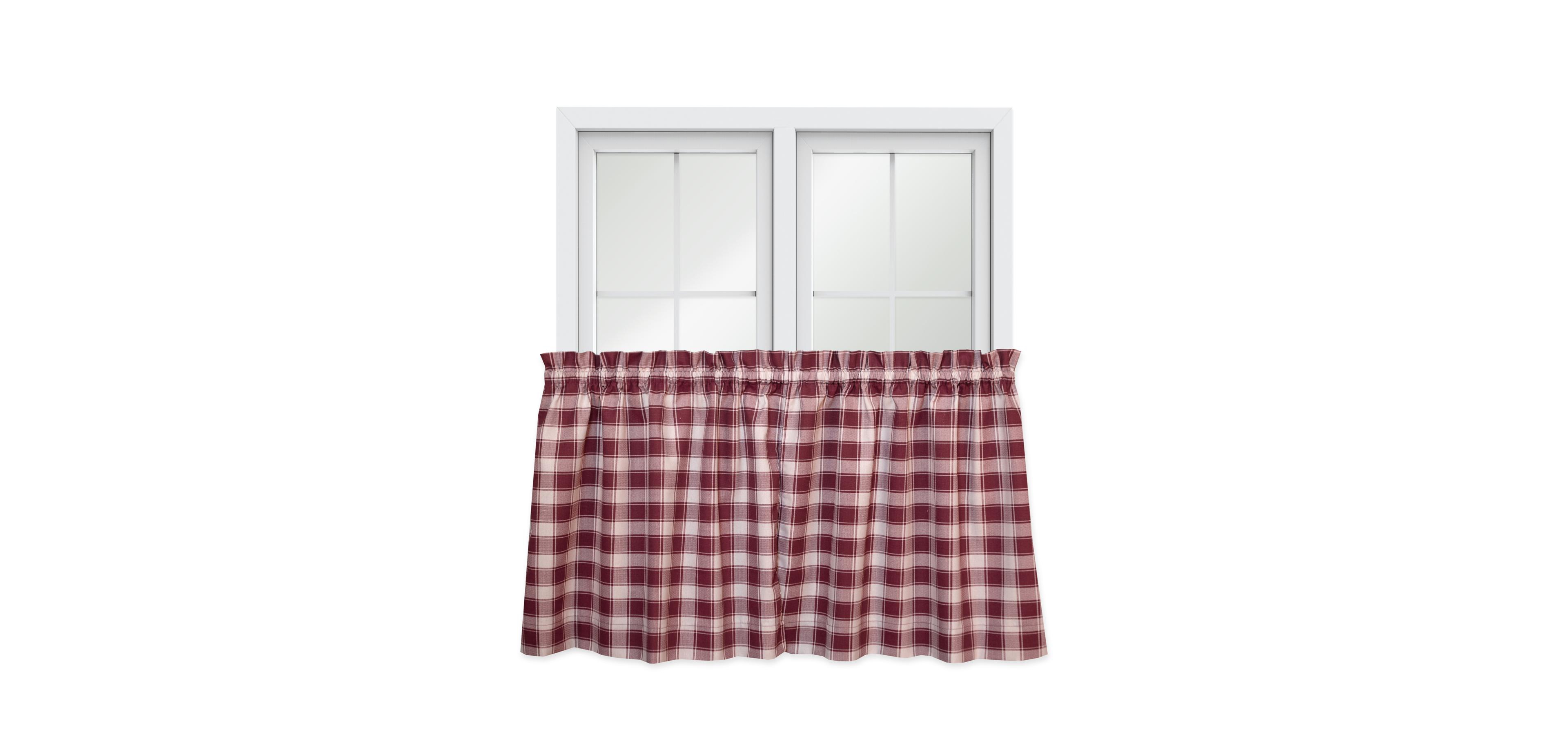 Ellis Curtain Country Check Tailored With 1.5inch Rod Pocket Window Tiers Brick