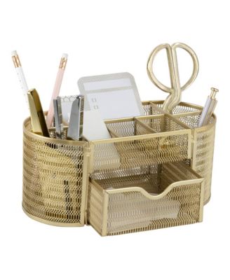 Desk Organizer Set With Drawer Metal Mesh Office Stationery Storage