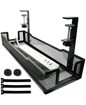 No Drill Under Desk Cable Management Tray Clamp Wire Cord Organizer Steel Basket Holder