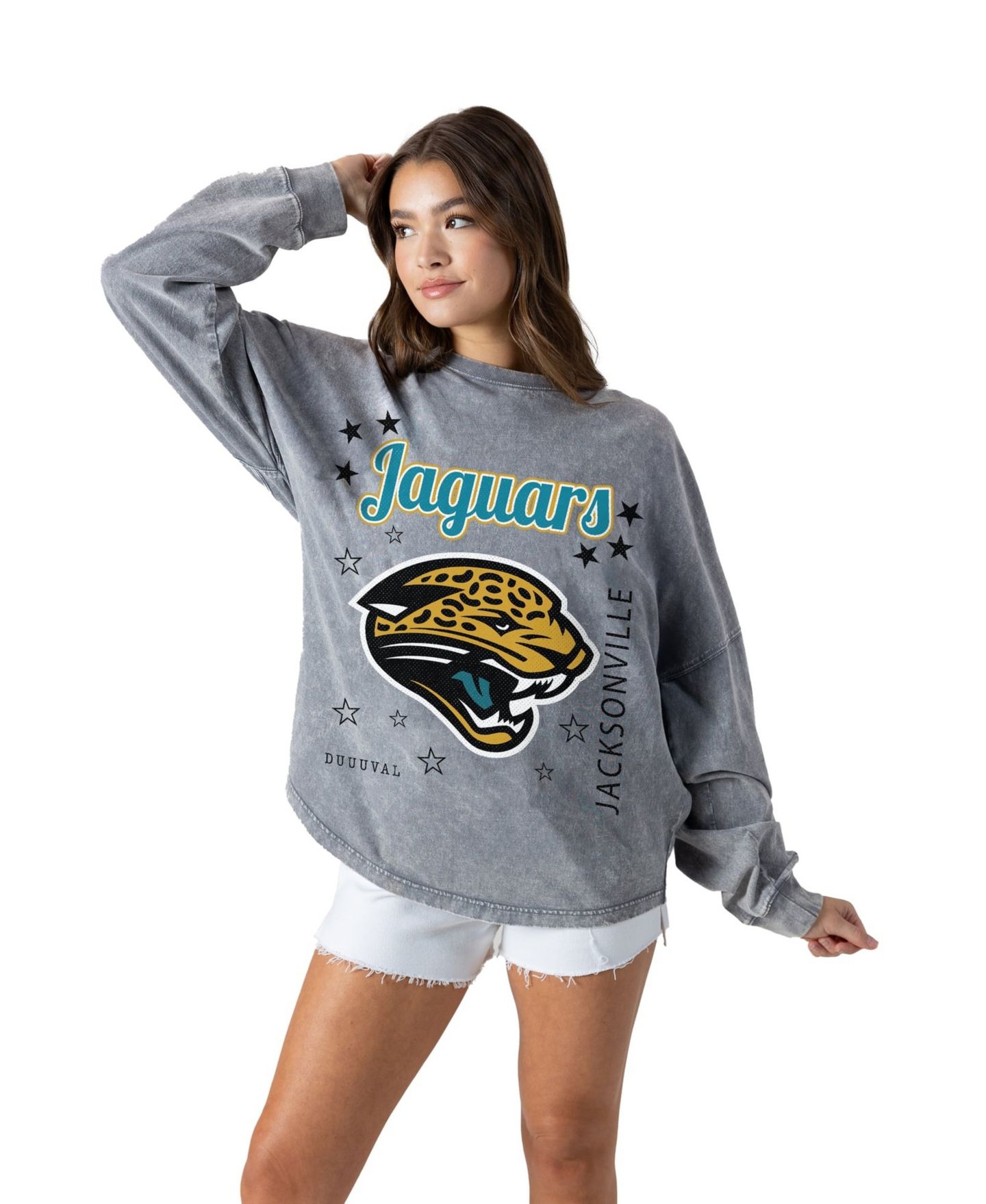 Женская футболка Gameday Couture Gray Jacksonville Jaguars Starbound Oversized Snow Wash Long-Sleeve — фото 2