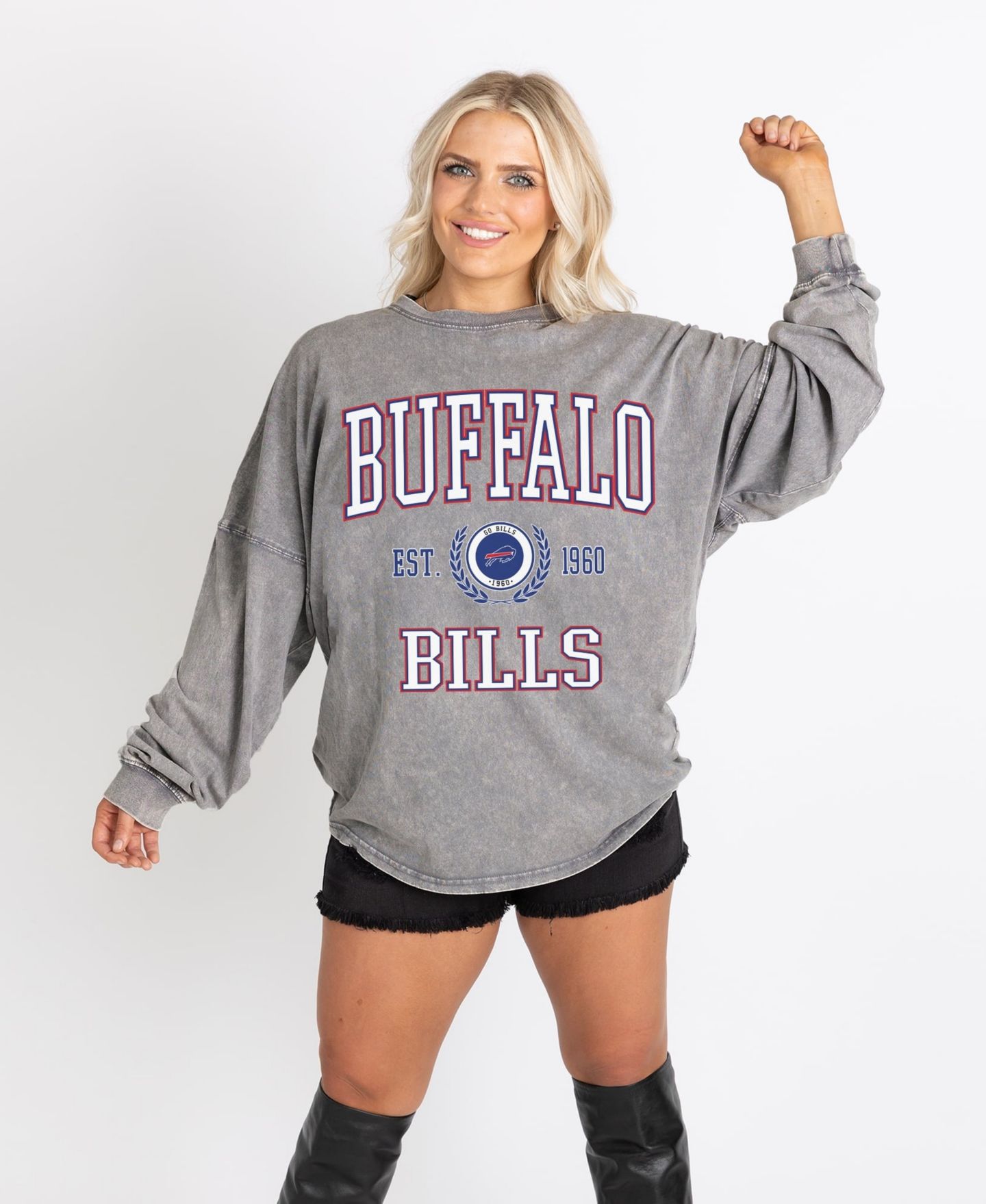 Женская футболка Gameday Couture Gray Buffalo Bills Oversized Final Score Snow Wash Long-Sleeve — фото 5