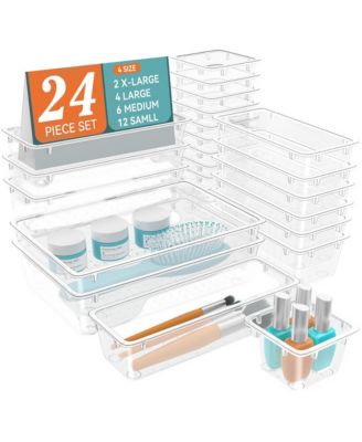 24 Piece Drawer Organizer Set Clear Plastic Multi Size Storage Trays