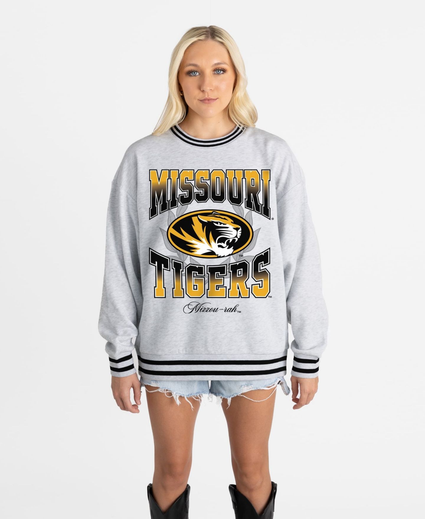 Женская толстовка Gameday Couture Ash Missouri Tigers Oversized Fade Route Ringer Stripe — фото 4