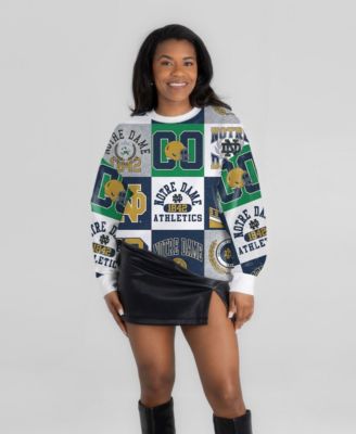 Women's Navy Notre Dame Fighting Irish Highlight Reel Patchwork Long-Sleeve Pullover