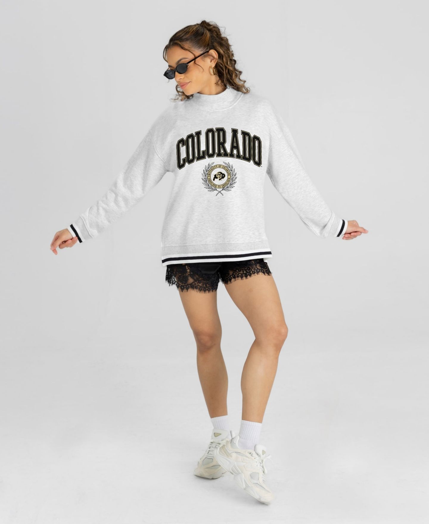 Женская толстовка Gameday Couture Heather Gray Colorado Buffaloes Rally Point Contrast Stripe Mock Neck — фото 4