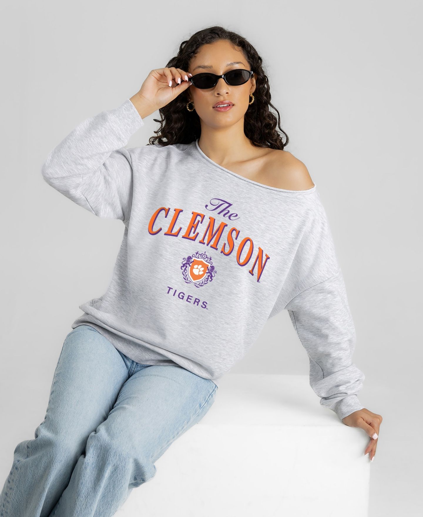 Женская толстовка Gameday Couture Ash Clemson Tigers Offsides Energy Off-Shoulder — фото 5