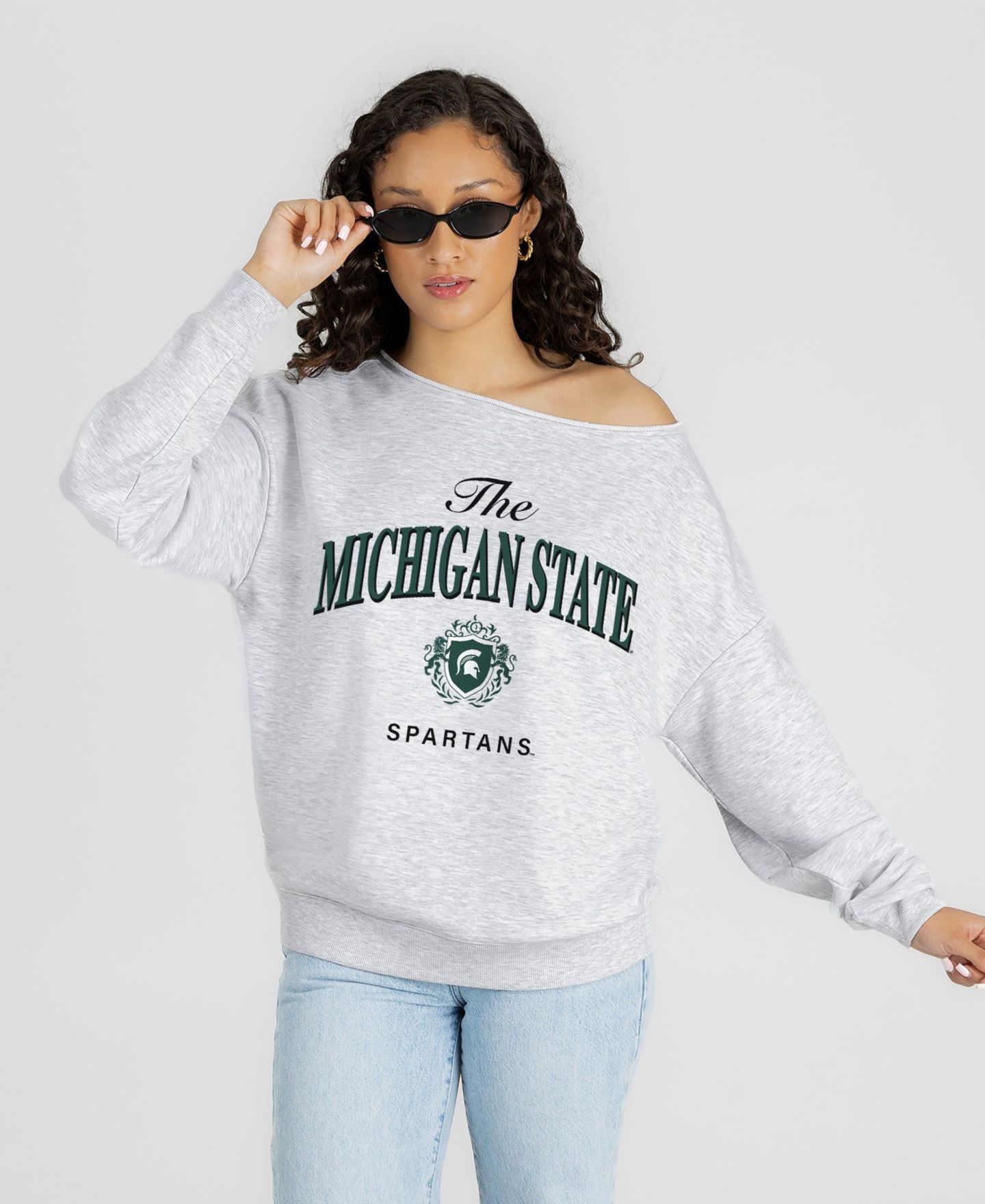 Женская толстовка Gameday Couture Ash Michigan State Spartans Offsides Energy Off-Shoulder — фото 1